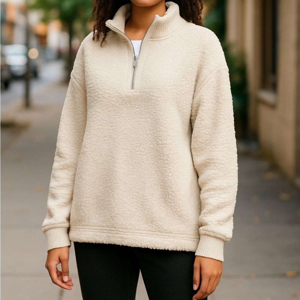 Aerie Cream Textured Sherpa Pullover – Size M